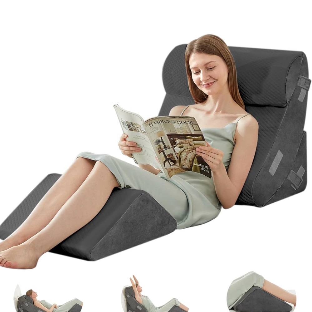 Gray Wedge and Backrest Pillow Set - Supportive Comfort